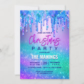 Chic blue lila ombre Glitzer Tropfen Weihnachten Einladung (Vorderseite)