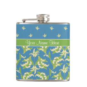 Chic Blue Lily-of-the-Vally Floral Hip Flask Flachmann