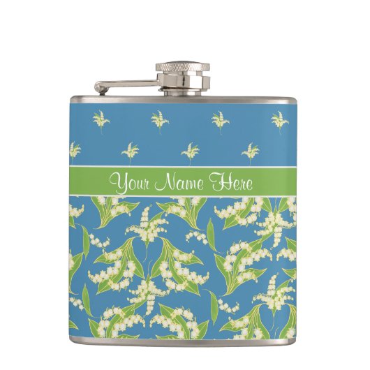 Chic Blue Lily-of-the-Vally Floral Hip Flask Flachmann (Vorderseite)