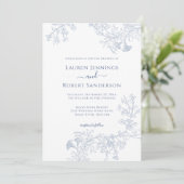 Chic Blue Line Gezeichnet Blumenhochzeit Einladung (Stehend Vorderseite)