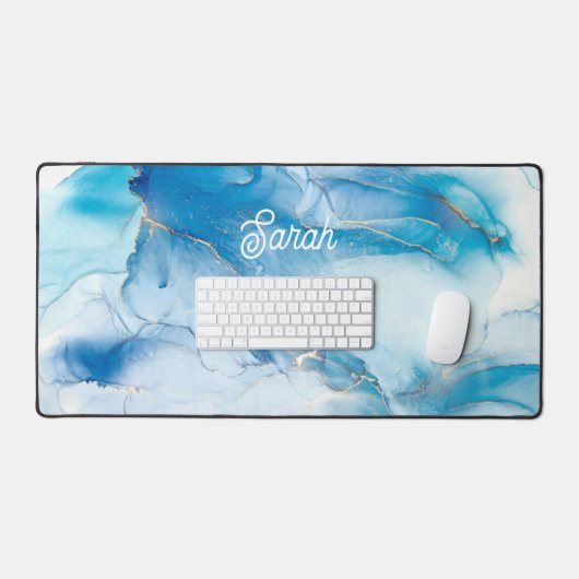 Chic Blue Marble und Gold Personalisiert Schreibtischunterlage (Tastatur & Maus)