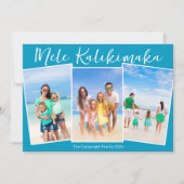 Chic Blue Mele Kalikimaka 3 Beach Foto Weihnachten (Vorderseite)