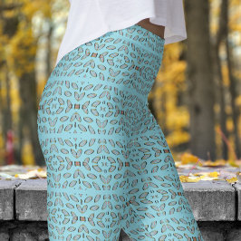 Chic Blue Mirrored Helix Pattern Leggings