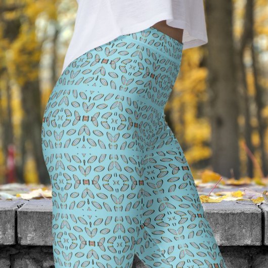 Chic Blue Mirrored Helix Pattern Leggings