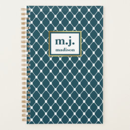 Chic Blue Monogram Personalisiert Geometric Planer