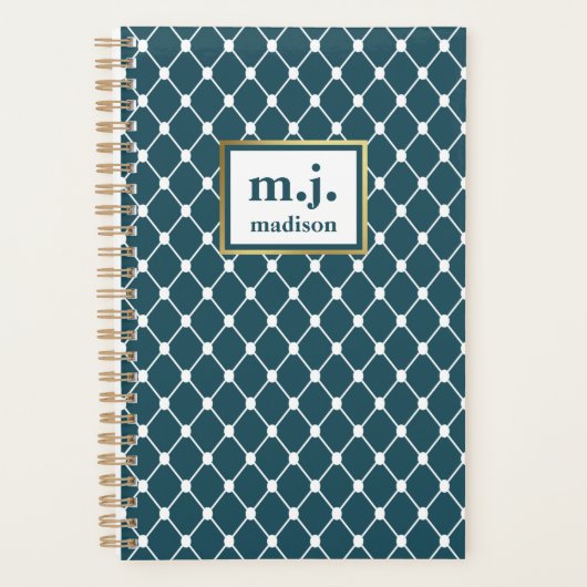 Chic Blue Monogram Personalisiert Geometric Planer (Vorderseite)