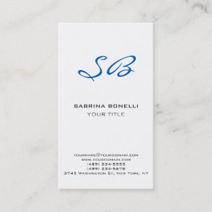 Chic Blue Monogram White Niedlich Business Card Visitenkarte