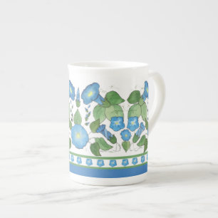 Chic Blue Morning Glory Border Bone China Tasse