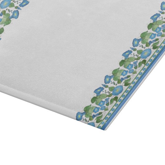 Chic Blue Morning Glory Border Glass Cutting Board Schneidebrett (Ecke)