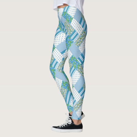 Chic Blue Morning Glory Imitats Patchwork Pattern Leggings (Links)