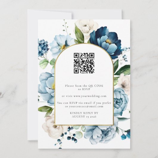 Chic Blue Navy All in 1 Budget QR Code Hochzeit Einladung (Rückseite)