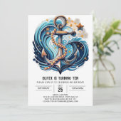 Chic Blue Ocean Birthday Einladung (Stehend Vorderseite)