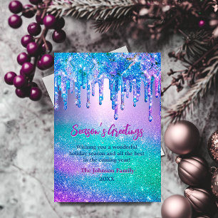 Chic blue ombre Tropfen Weihnachts-Neujahr Gruß Karte