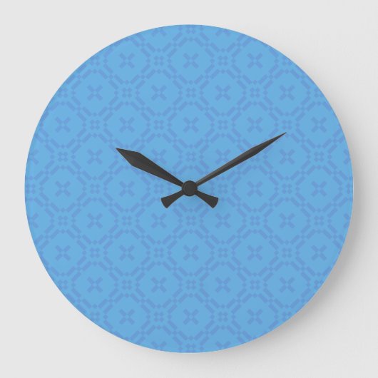 Chic Blue on Blue Welsh Imitats TapestPattern Große Wanduhr (Vorderseite)