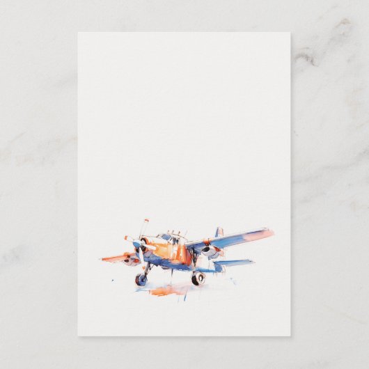 Chic Blue Orange Blush Airplane Hochzeitsempfang Begleitkarte (Rückseite)