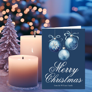 Chic Blue Ornaments Personalisiert Frohe Weihnacht Feiertagskarte