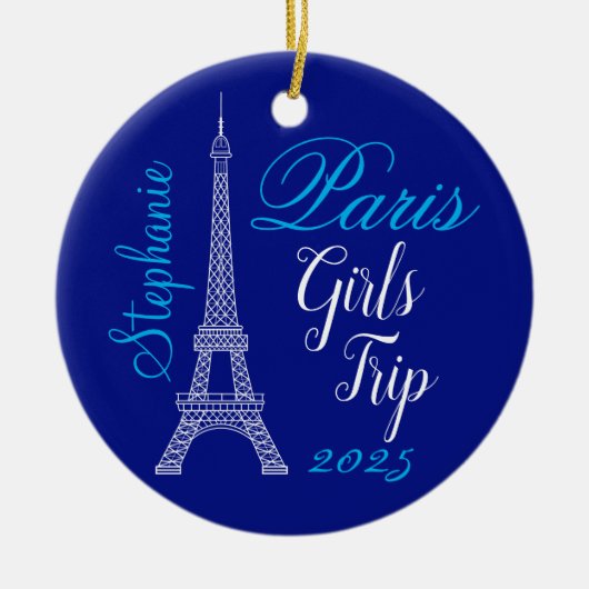 Chic Blue Paris Eiffel Tower Girls Tour Keramik Ornament (Vorne)