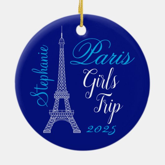 Chic Blue Paris Eiffel Tower Girls Tour Keramik Ornament (Hinten)