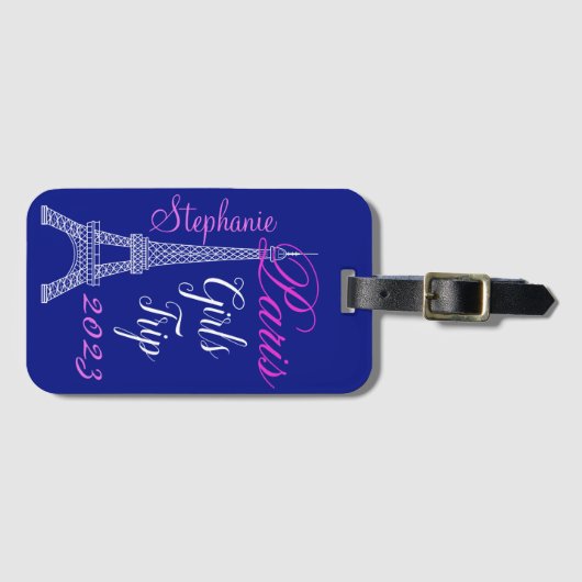 Chic Blue Paris Frankreich Eiffel Tower Girls Tour Gepäckanhänger (Vorderseite (Horizontal))