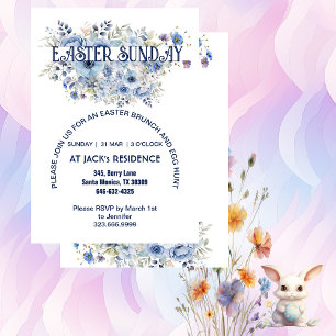 Chic Blue Pastel Floral Blooms Ostersonntag Party Einladung