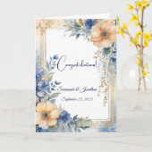 Chic Blue Peach Floral Personalisiert Wedding Karte (Gelbe Blume)