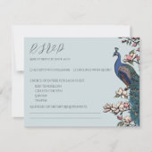 Chic Blue Peacock Reply Card RSVP Karte (Vorderseite)