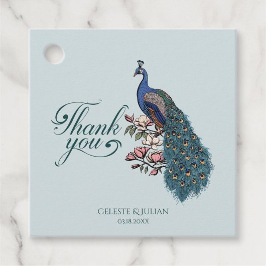 Chic Blue Peacock Vielen Dank Geschenkanhänger (Vorderseite)