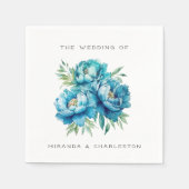 Chic Blue Peony Blume Wedding Serviette (Vorderseite)