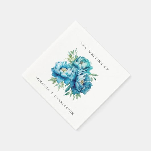 Chic Blue Peony Blume Wedding Serviette (Ecke)