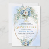 Chic Blue Peony Gold Script Quinceañera Invite Einladung (Vorderseite)