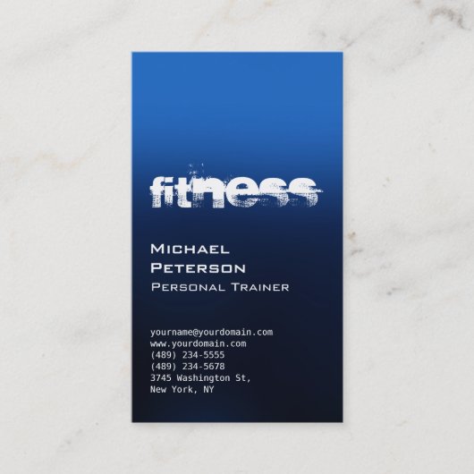 Chic Blue Personal Trainer Fitness Business Card Visitenkarte (Vorderseite)
