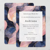 Chic Blue Pink Abstrakt Geburtstag Einladung (Vorne/Hinten)