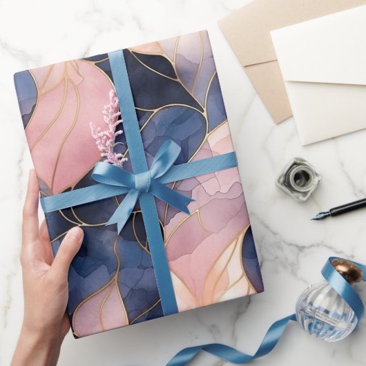 Chic Blue Pink Abstrakt Geburtstag Geschenkpapier (Schenken)