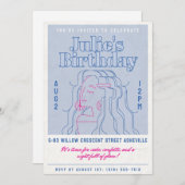 Chic Blue & Pink Birthday Invitation - Glam Girl Einladung (Vorne/Hinten)