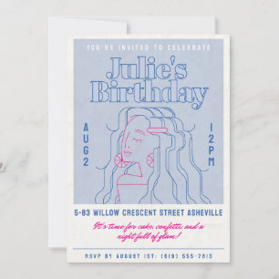 Chic Blue & Pink Birthday Invitation - Glam Girl Einladung