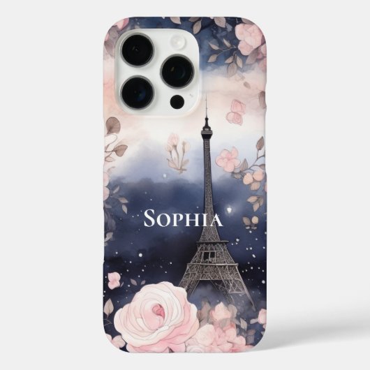 Chic Blue Pink Floral Paris Eiffel Tower Case-Mate iPhone Hülle (Rückseite)