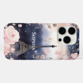 Chic Blue Pink Floral Paris Eiffel Tower Case-Mate iPhone Hülle (Rückseite (Horizontal))