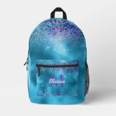Chic Blue Pink Iridescent Glitzer Monogramm Bedruckter Rucksack (Vorderseite)