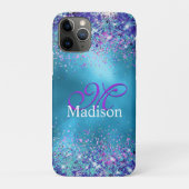 Chic Blue Pink Iridescent Glitzer Monogramm Case-Mate iPhone Hülle (Rückseite)