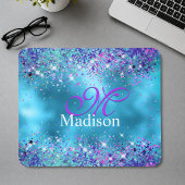 Chic Blue Pink Iridescent Glitzer Monogramm Mousepad