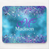 Chic Blue Pink Iridescent Glitzer Monogramm Mousepad (Vorne)