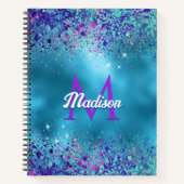 Chic Blue Pink Iridescent Glitzer Monogramm Notizblock (Vorderseite)