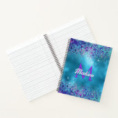 Chic Blue Pink Iridescent Glitzer Monogramm Notizblock (Innenseite)