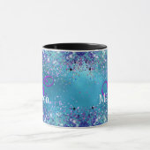 Chic Blue Pink Iridescent Glitzer Monogramm Tasse (Zentrum)