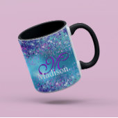 Chic Blue Pink Iridescent Glitzer Monogramm Tasse