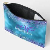 Chic Blue Pink Iridescent Glitzer Monogramm Zubehörtasche (Offen)