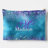 Chic Blue Pink Iridescent Glitzer Monogramm Zubehörtasche (Rückseite)