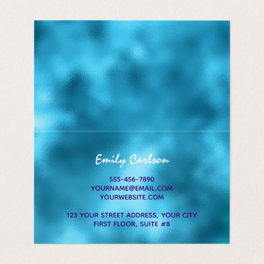 Chic Blue Pink Iridescent Glitzer Visitenkarten (Innenseite Aufgefaltet)