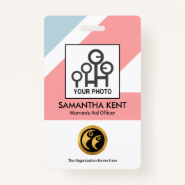 Chic Blue Pink Rectangle Medical Foto Template Ausweis