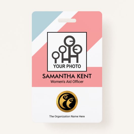 Chic Blue Pink Rectangle Medical Foto Template Ausweis (Vorderseite)